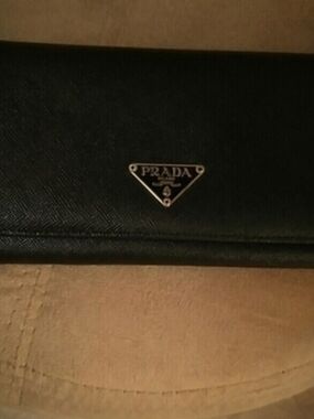 Prada Black Saffiano Continental Wallet with Logo Plaque